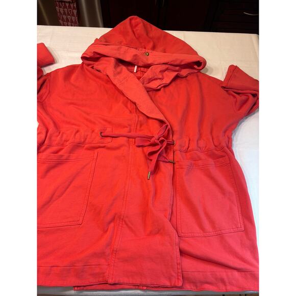 Free People Brentwood Hooded Cardigan Red Orange Oversized Jacket L - Picture 2 of 10